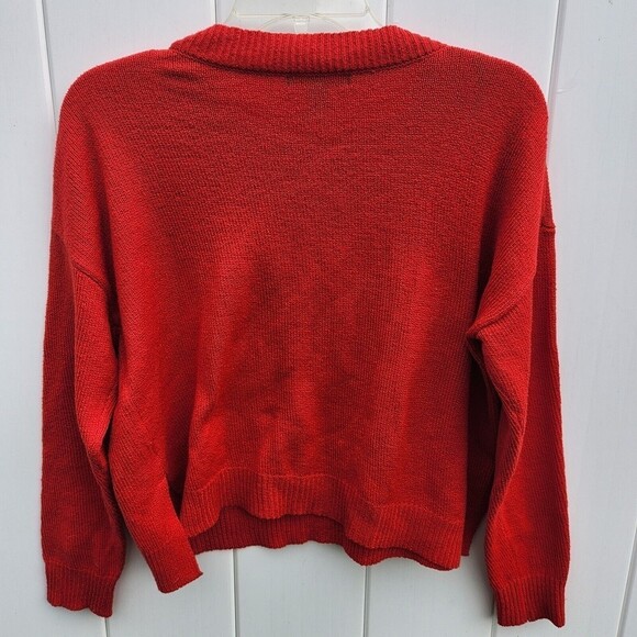 Forever 21 Red Lattice V-Neck A-line Long Sleeve Pullover Cropped Sweate… - Picture 6 of 8